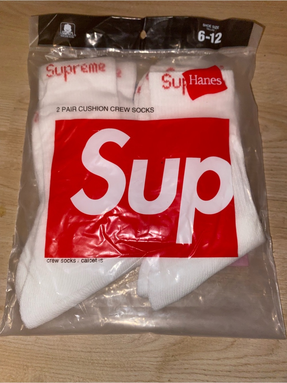 Hanes White Crew Socks with Red Logo - 2 Pair Cushion
